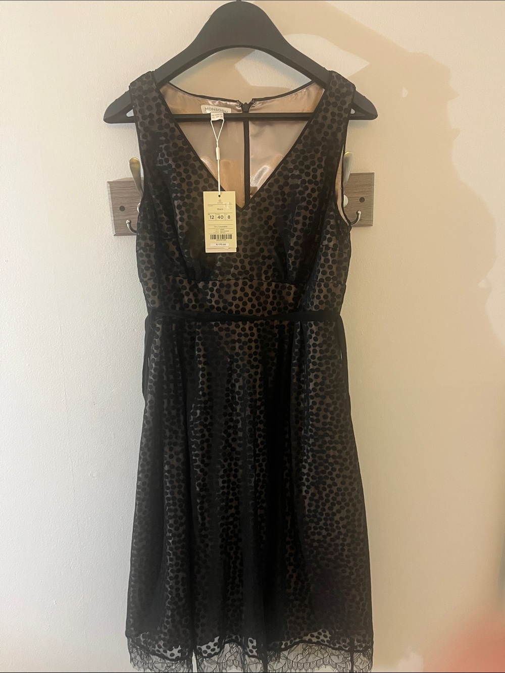 Monsoon Black Polka Dot Lace-Trim V-Neck Dress NWT